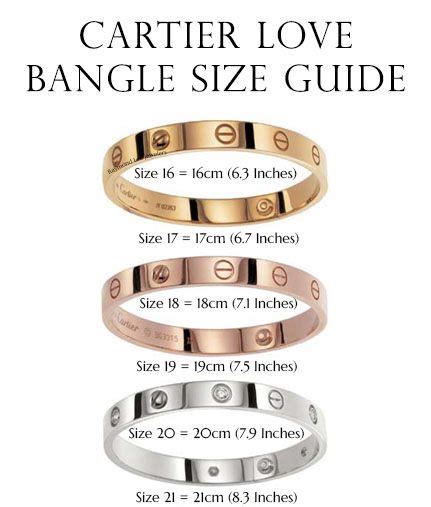 cartier love bangle size chart